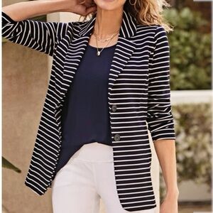 J. Jill Wearever Collection Navy White Striped Seamed Knit Blazer size XL
